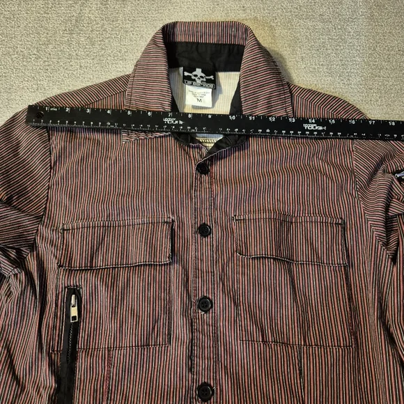 Vintage Men's LIP SERVICE Striped Button Down Shirt sz M Zippers Punk Goth Slim, - Picture 6 of 11